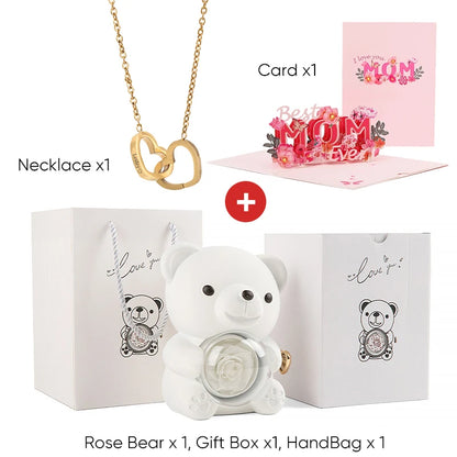 2025 New Beautiful 3D Mother's Day Card Roses Teddy Bear and Necklace Best Personalized Unique Mother’s Day Gifts for Mom
