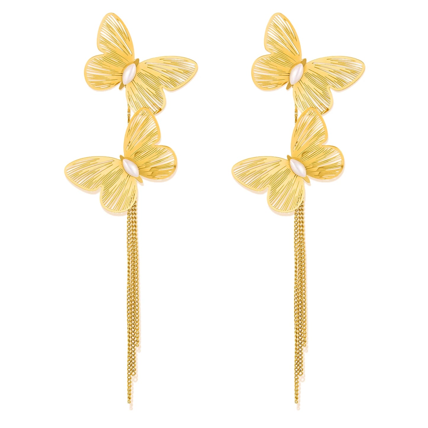Luxury French Style Butterfly Tassel Earrings for Women – Bold Stainless Steel Titanium Statement Jewelry