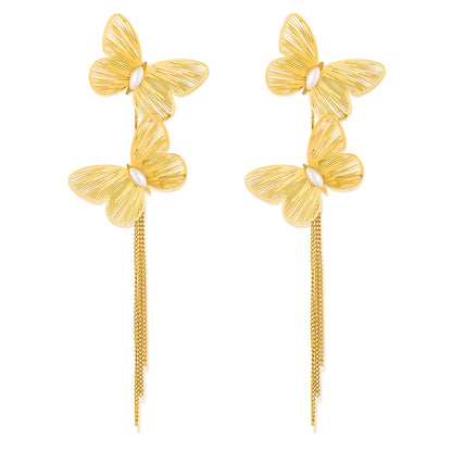 Luxury French Style Butterfly Tassel Earrings for Women – Bold Stainless Steel Titanium Statement Jewelry