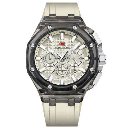 MINIFOCUS Trendy Mens Watch Ultra Lightweight Octagonal Transparent Case Multifunction Quartz Luminous Fashion Sport Watch