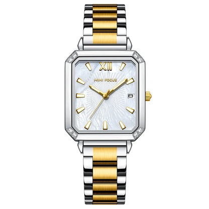 MINIFOCUS Women's Luxury Mini Square Watch Mother-of-Pearl Dial Luminous Stainless Steel Band Fashion Watch Gift for Women
