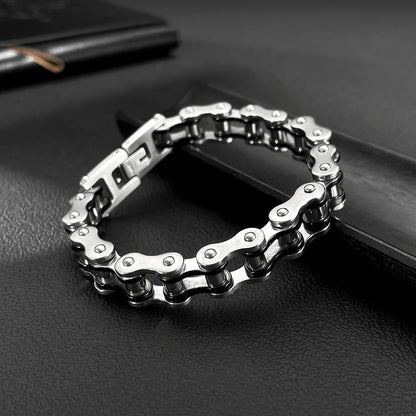 Hot-Selling Titanium Steel Biker Bracelet for Men – Rock Style Motorcycle Chain Design, Punk Jewelry