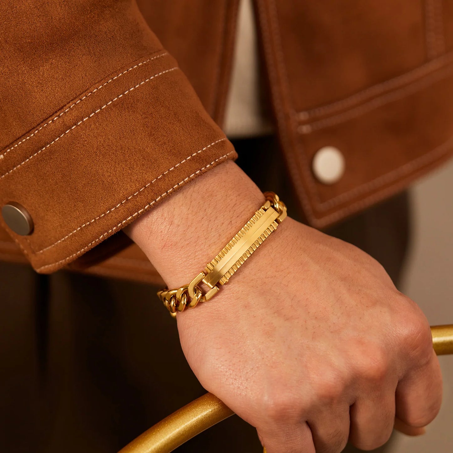 Vintage Gold Cuban Chain Bracelet for Men – Stainless Steel Titanium Punk Style Jewelry