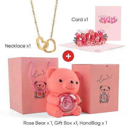 2025 New Beautiful 3D Mother's Day Card Roses Teddy Bear and Necklace Best Personalized Unique Mother’s Day Gifts for Mom