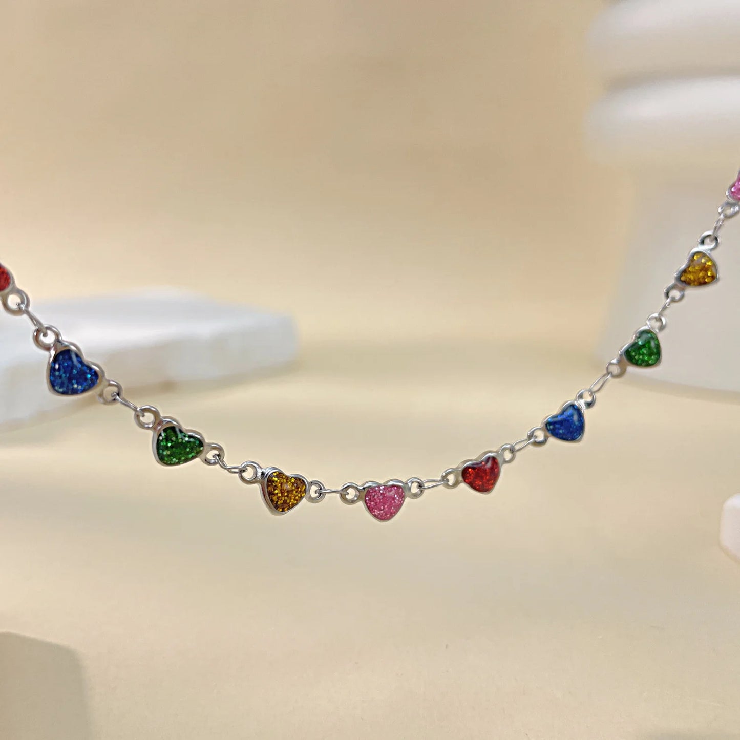 Summer New Colorful Heart Necklace for Women - Minimalist Stainless Steel Collarbone Jewelry