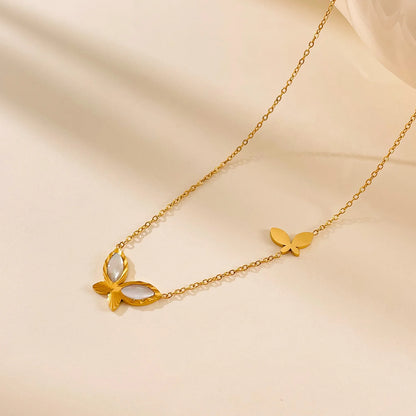 Elegant Butterfly Pendant Necklace for Women – Stainless Steel & Mother-of-Pearl Delicate Clavicle Chain