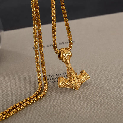 Men’s Viking Thor’s Hammer Pendant Necklace – Retro Norse Stainless Steel Nordic Amulet Jewelry