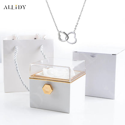 Custom Double Heart engraved Name Steel Necklace Eternal Rose box for Women Creative Surprise Confession Proposal Gifts