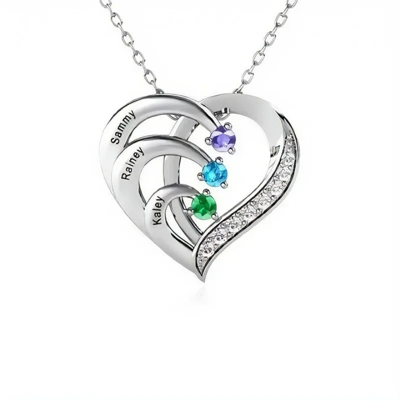 Family Custom Birthday Stone Engraved Heart-shaped Pendant Stainless Steel Necklace with Originality Drawer Jewelry Box Gifts