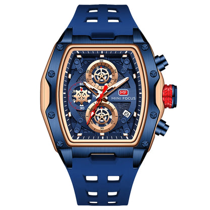 MINIFOCUS Luxury Mens Racing Sports Watch Barrel Skeleton Dial Waterproof Luminous Wristwatch Outdoor Business Watch for Man