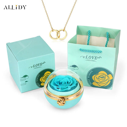 New Rotating Rose Round Jewelry Gift Box with Customized Name Stainless Steel Necklace Valentine's Day Marriage Proposal Gifts