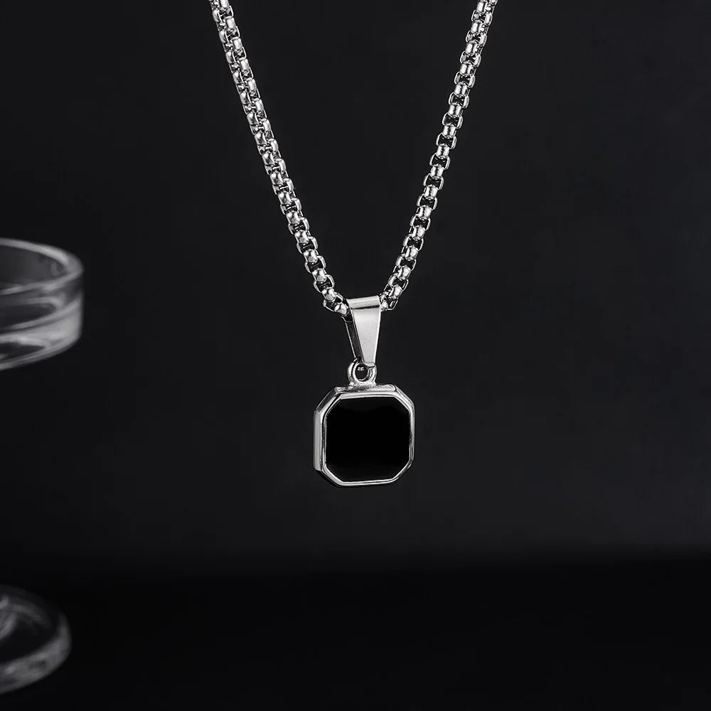 Men’s Geometric Block Pendant Necklace – Minimalist Stainless Steel Drip Enamel Hip Hop Jewelry