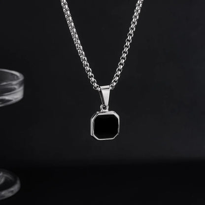 Men’s Geometric Block Pendant Necklace – Minimalist Stainless Steel Drip Enamel Hip Hop Jewelry
