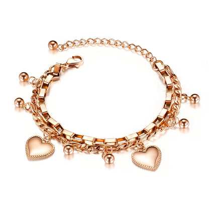 Trendy Layered Stainless Steel Bracelet for Women – Beaded Heart Titanium Steel Jewelry
