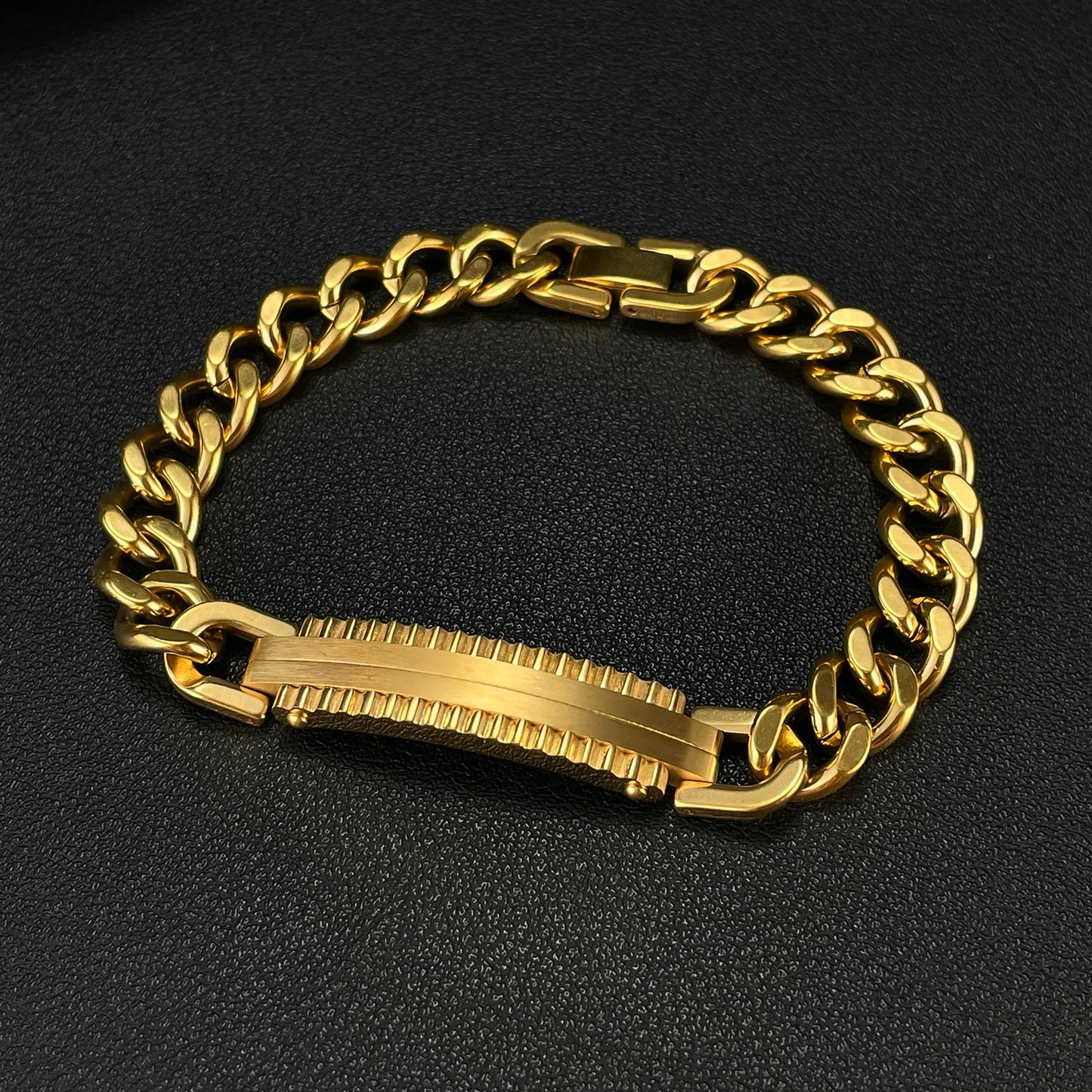 Vintage Gold Cuban Chain Bracelet for Men – Stainless Steel Titanium Punk Style Jewelry