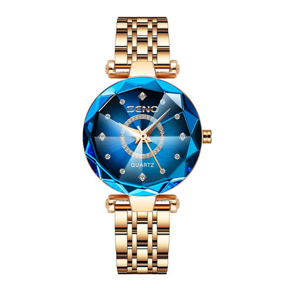 Fashion Ocean Star Women’s Watch Stainless Steel Band Gradient Glass Diamond Studded Dial Luxury Waterproof Luminous Timepiece