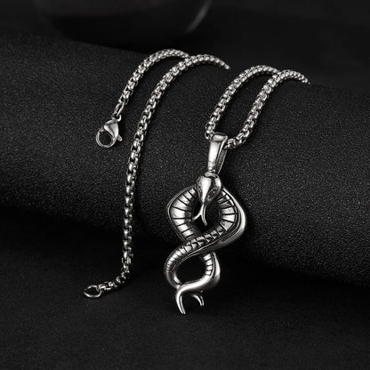 Men’s Vintage Snake Pendant Necklace – Bold Stainless Steel Serpent Chain for Streetwear Style