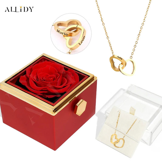 Personalized Custom Necklace & Real Rose Jewelry Box Gift Set Proposal Confessions Birthday Mother's Day Holiday Gift for Women
