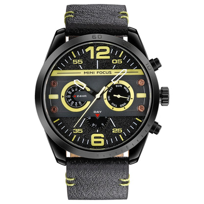 MINIFOCUS Men's Japanese Black Quartz Watch Multifunction Waterproof True Belt Trendy Casual Fashion Watch Gift for Men
