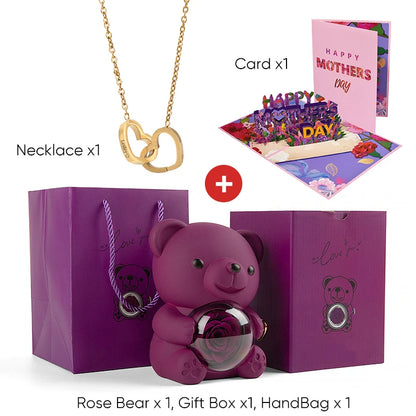 2025 New Beautiful 3D Mother's Day Card Roses Teddy Bear and Necklace Best Personalized Unique Mother’s Day Gifts for Mom