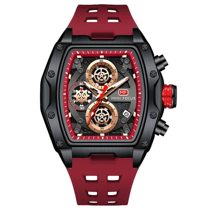 MINIFOCUS Luxury Mens Racing Sports Watch Barrel Skeleton Dial Waterproof Luminous Wristwatch Outdoor Business Watch for Man