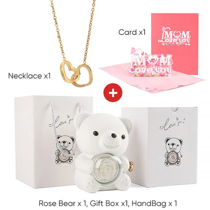 2025 New Beautiful 3D Mother's Day Card Roses Teddy Bear and Necklace Best Personalized Unique Mother’s Day Gifts for Mom