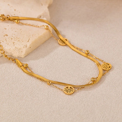 Vintage Double-Layer Tree of Life Bracelet for Women – Stainless Steel Snake Chain Layered Wrist Jewelry