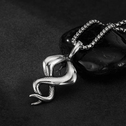 Men’s Vintage Snake Pendant Necklace – Bold Stainless Steel Serpent Chain for Streetwear Style