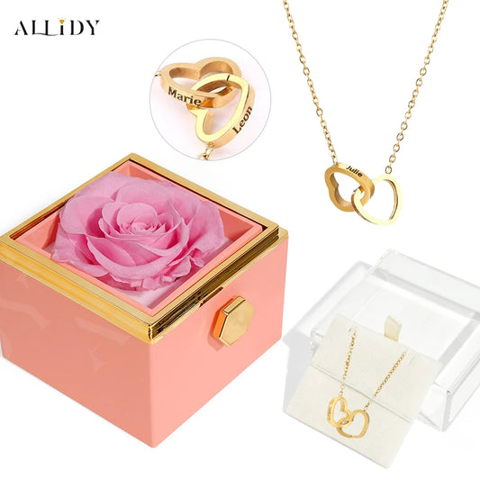 Exclusive Custom Romance Gifts Real Eternal Roses & Name Engraving Stainless Steel Necklace Your Perfect Holiday Gifts for Women