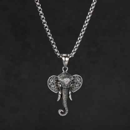 Men’s Retro Elephant Pendant Necklace – Creative Hip Hop Stainless Steel Chain Jewelry