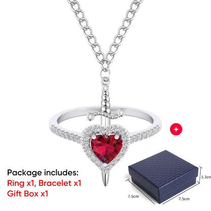 Couple Necklaces Heart Sword Pendant Necklace Ring Bracelet for Women for Him Her Valentine's Day Gift Jewelry