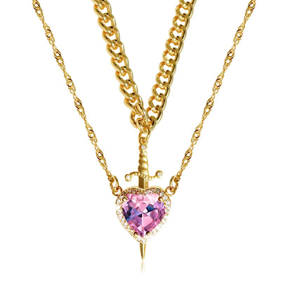 Rotating Eternal Rose Gift Box with Heart and Sword Pendant Necklace for Women Romantic Birthday Holiday Jewelry Gifts