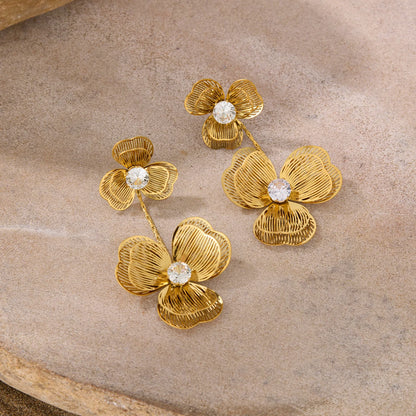Vintage Tassel Flower Earrings for Women – Stainless Steel French Style Elegant Titanium Steel Jewelry