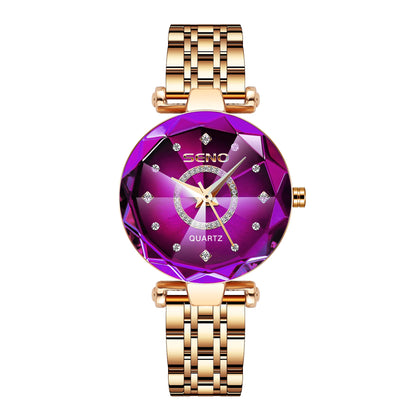 Fashion Ocean Star Women’s Watch Stainless Steel Band Gradient Glass Diamond Studded Dial Luxury Waterproof Luminous Timepiece