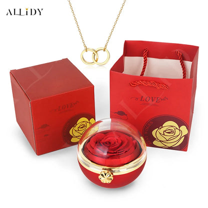 New Rotating Rose Round Jewelry Gift Box with Customized Name Stainless Steel Necklace Valentine's Day Marriage Proposal Gifts