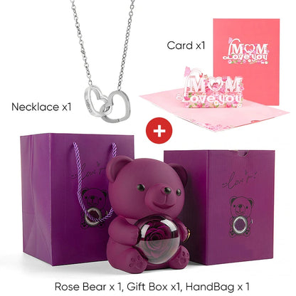 2025 New Beautiful 3D Mother's Day Card Roses Teddy Bear and Necklace Best Personalized Unique Mother’s Day Gifts for Mom