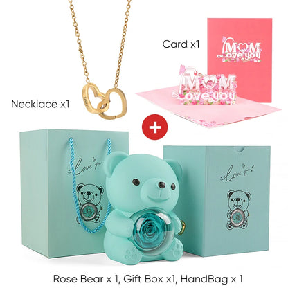 2025 New Beautiful 3D Mother's Day Card Roses Teddy Bear and Necklace Best Personalized Unique Mother’s Day Gifts for Mom