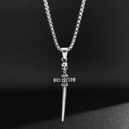 Men’s Skull Cross Sword Pendant Necklace – Retro Punk Stainless Steel Jewelry