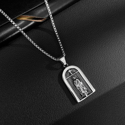 Men’s Retro Punk Cross & Geometric Block Pendant Necklace – Stainless Steel Titanium Hip Hop Jewelry