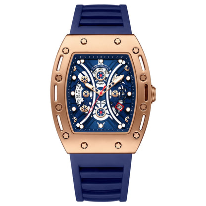 MINIFOCUS Men’s Hot Barrel‑Shaped Sport Watch Curved Glass Skeleton Dial Automatic Luminous Waterproof Watch Gift for Boyfriend