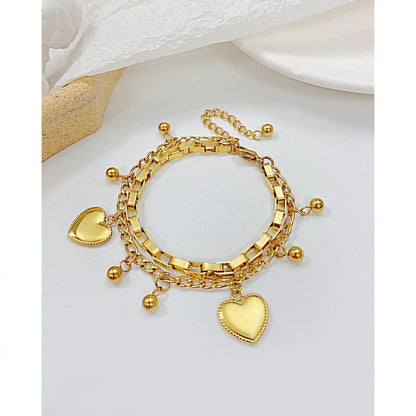 Trendy Layered Stainless Steel Bracelet for Women – Beaded Heart Titanium Steel Jewelry