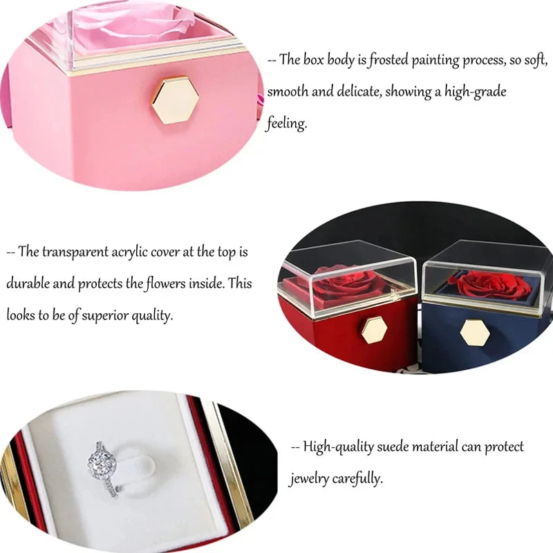 Rotation Soap Rose Jewelry Gift Boxes Valentine's Day Marriage Acrylic Ring/Necklace Storage Jewelry Display Box