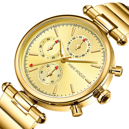 MINIFOCUS Women's Fashion Quartz Watch – Multifunction Waterproof Stainless Steel Timepiece Elegant Casual Luxury Gift for Her
