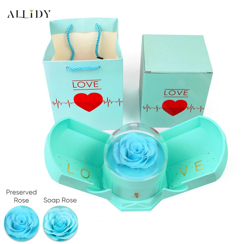 New Creative Double Open Preserved/Soap Rose Gift Box Drawer Jewelry Box Necklace Christmas Birthday Holiday Gift Set Box