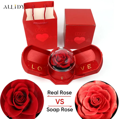 New Creative Double Open Preserved/Soap Rose Gift Box Drawer Jewelry Box Necklace Christmas Birthday Holiday Gift Set Box