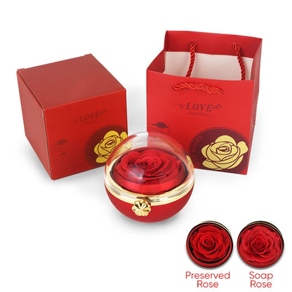 New Rotating Round Real Preserved Eternal Rose Gift Box Necklace or Ring Jewelry Storage Box