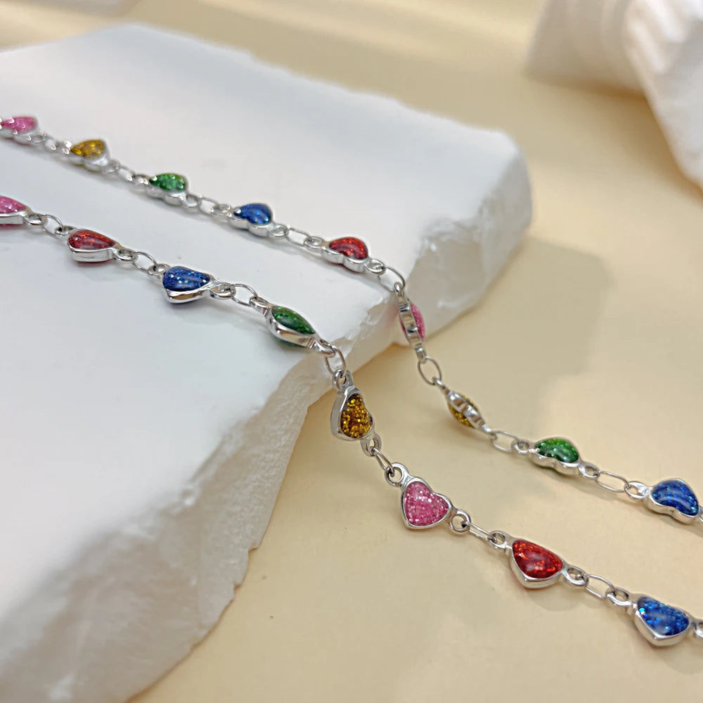 Summer New Colorful Heart Necklace for Women - Minimalist Stainless Steel Collarbone Jewelry