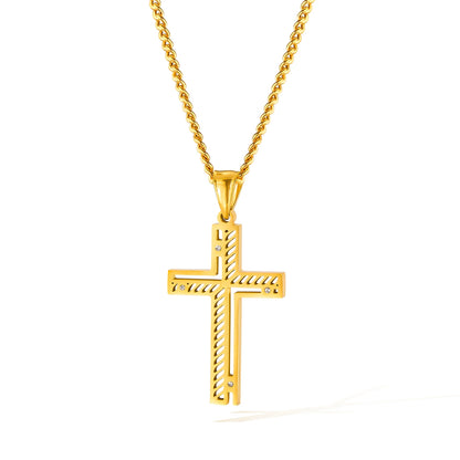 Men’s Hollow Cross Pendant Necklace – Modern Stainless Steel Religious-Inspired Jewelry