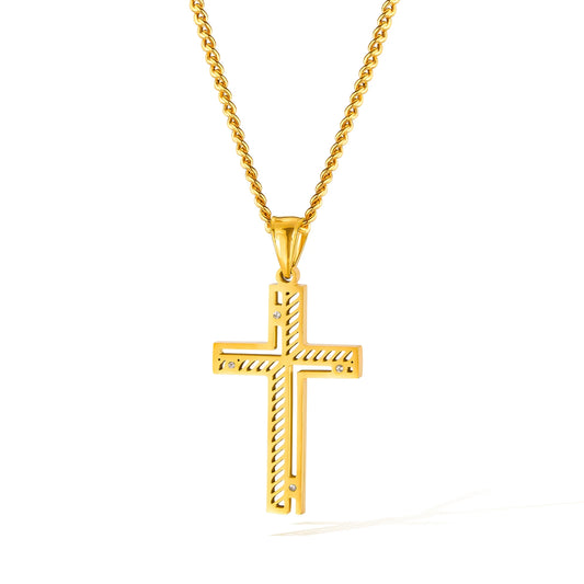 Men’s Hollow Cross Pendant Necklace – Modern Stainless Steel Religious-Inspired Jewelry