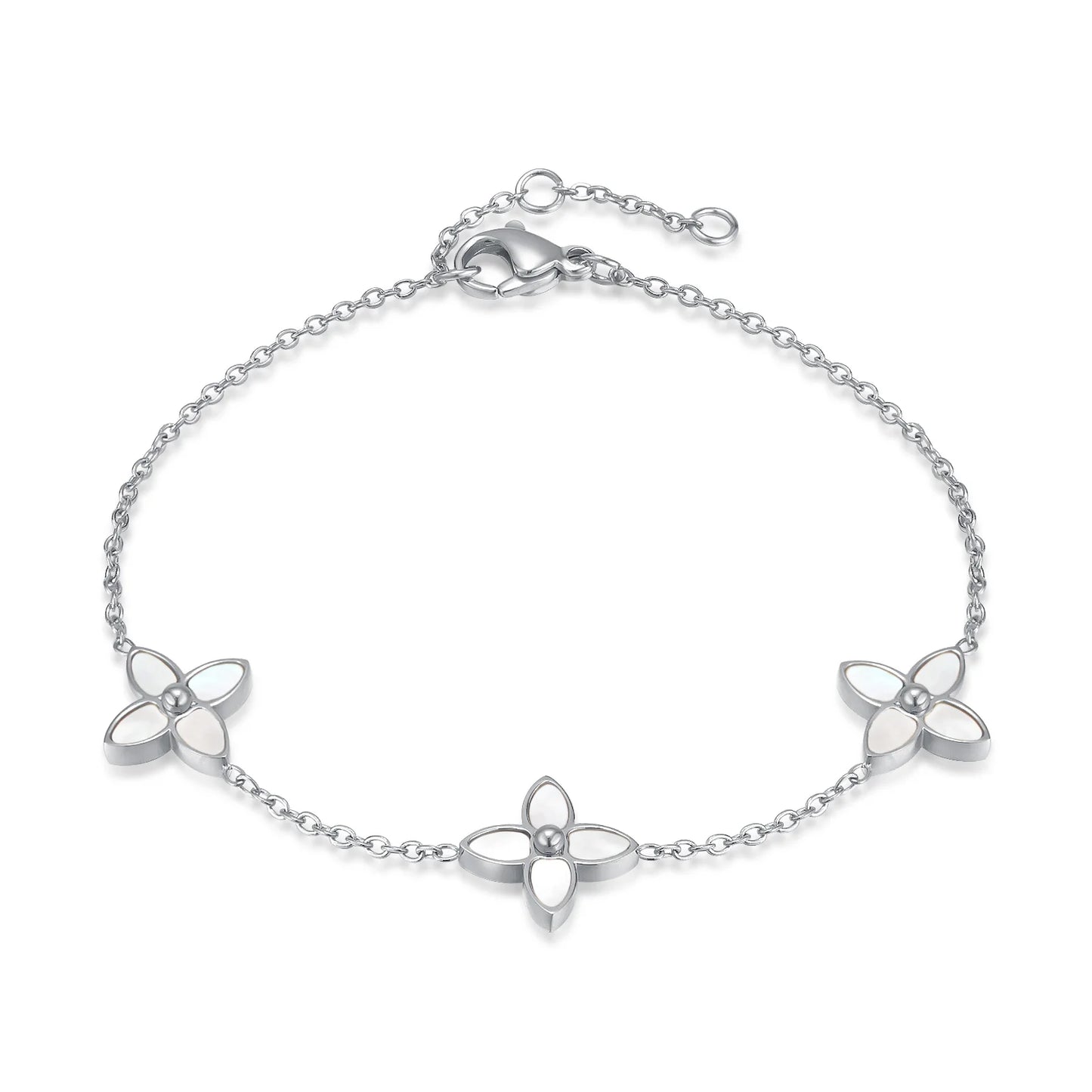 INS Style Fashion Clover Bracelet for Women – White Mother-of-Pearl Stainless Steel Titanium Steel Jewelry